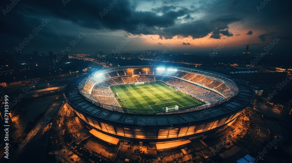 Stadium brilliantly lit for an evening soccer match